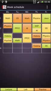 Study Time week schedule