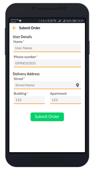 Submit order screen